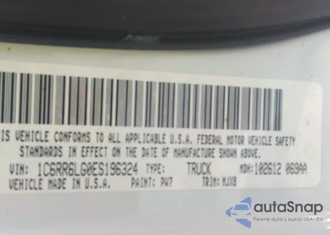 2014 Ram 1500 Big Horn z USA, uszkodzony, nr VIN 1C6RR6LG0ES196324